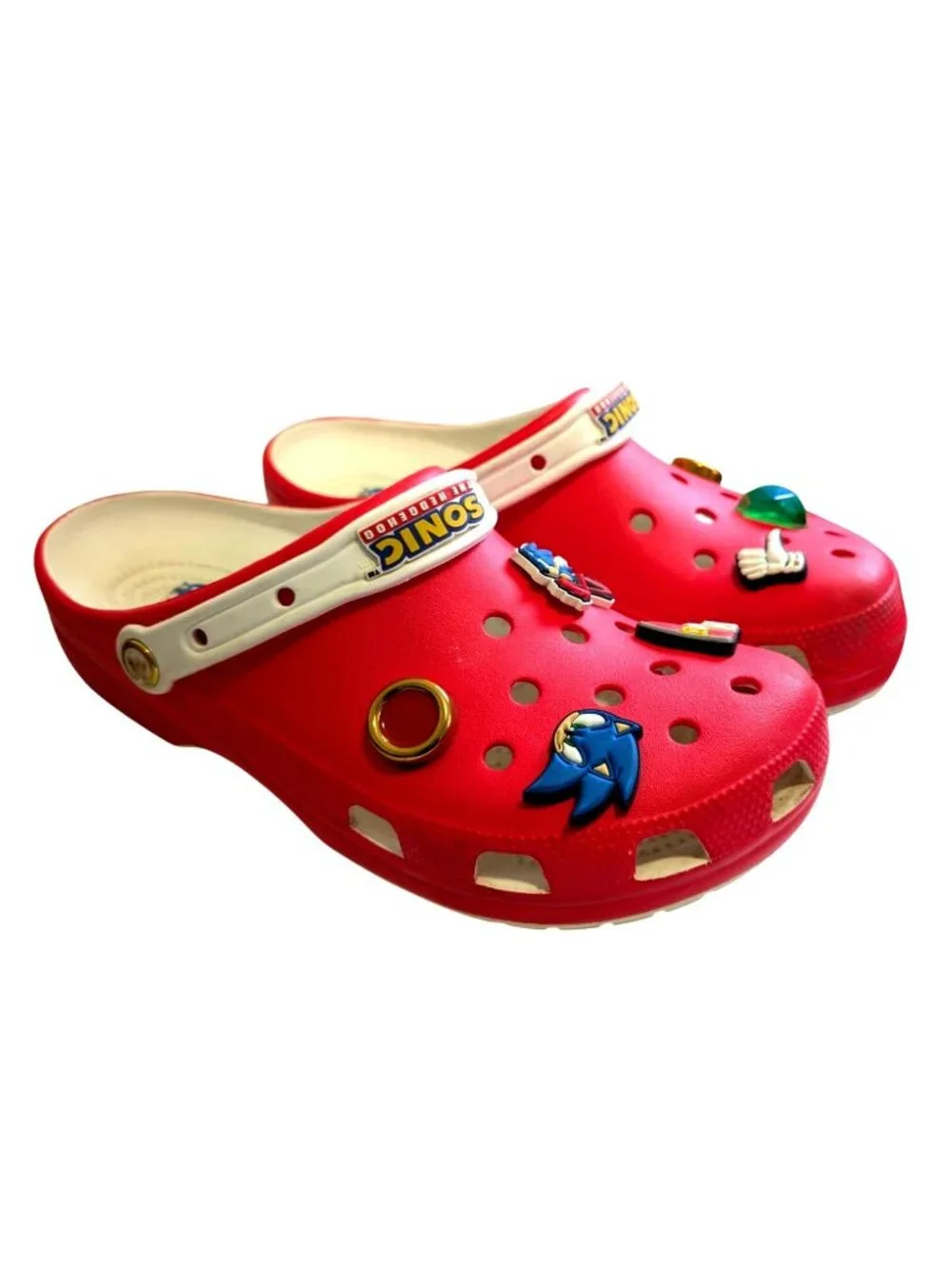 Crocs Sonic The Hedgehog Sega Red Classic Clogs Mens 10 Womens 12 w/ Jibbitz